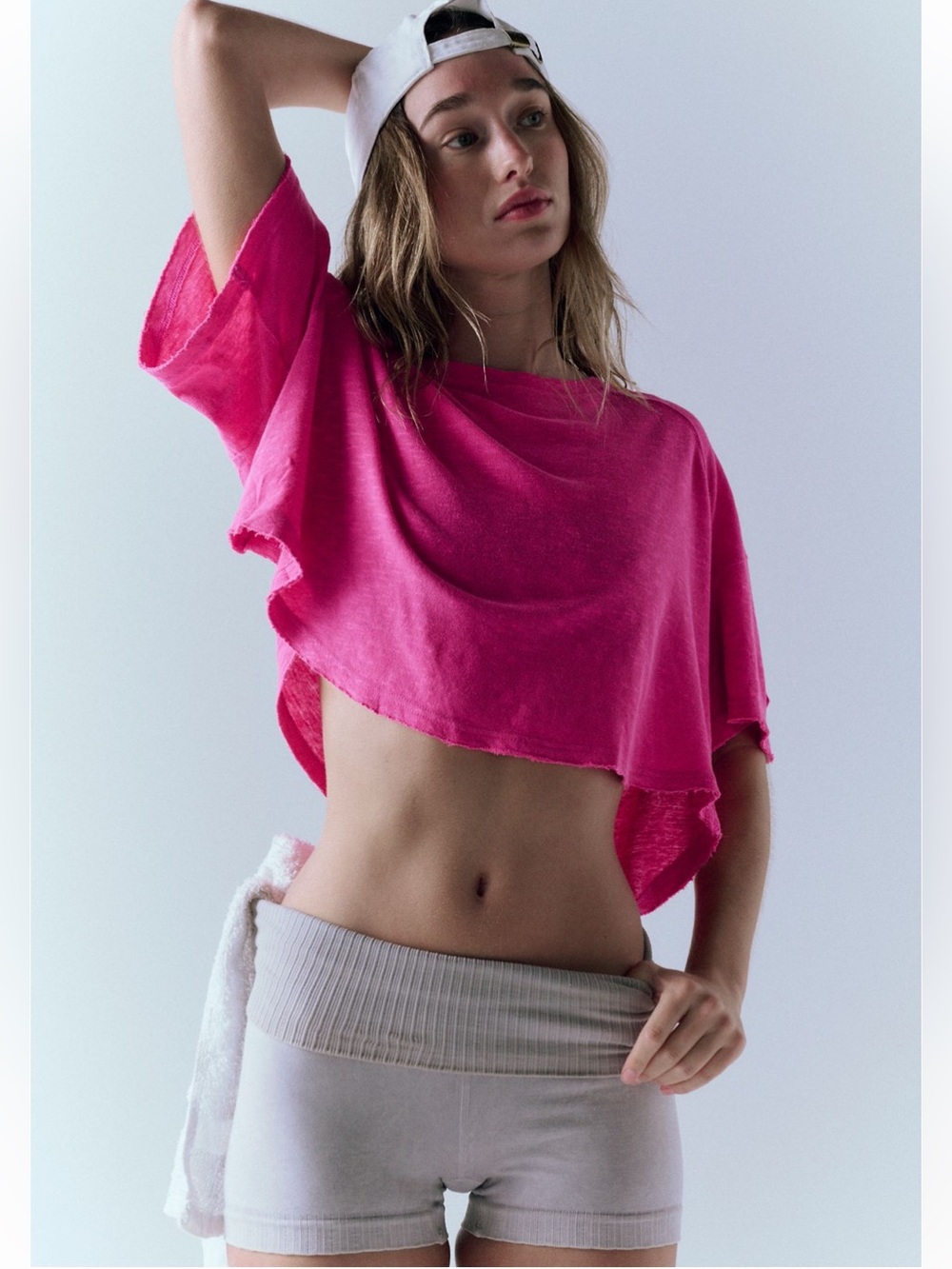 Free People Solani Cotton Linen Tee Candy Pink Large